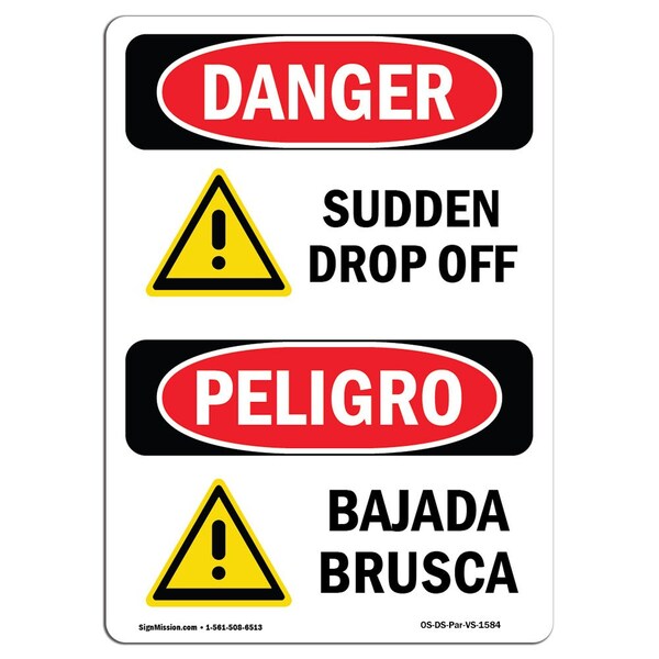 Signmission OSHA Danger, Sudden Drop Off Bilingual, 10in X 7in Rigid Plastic, 7" W, 10" H, Bilingual Spanish OS-DS-P-710-VS-1584 - main